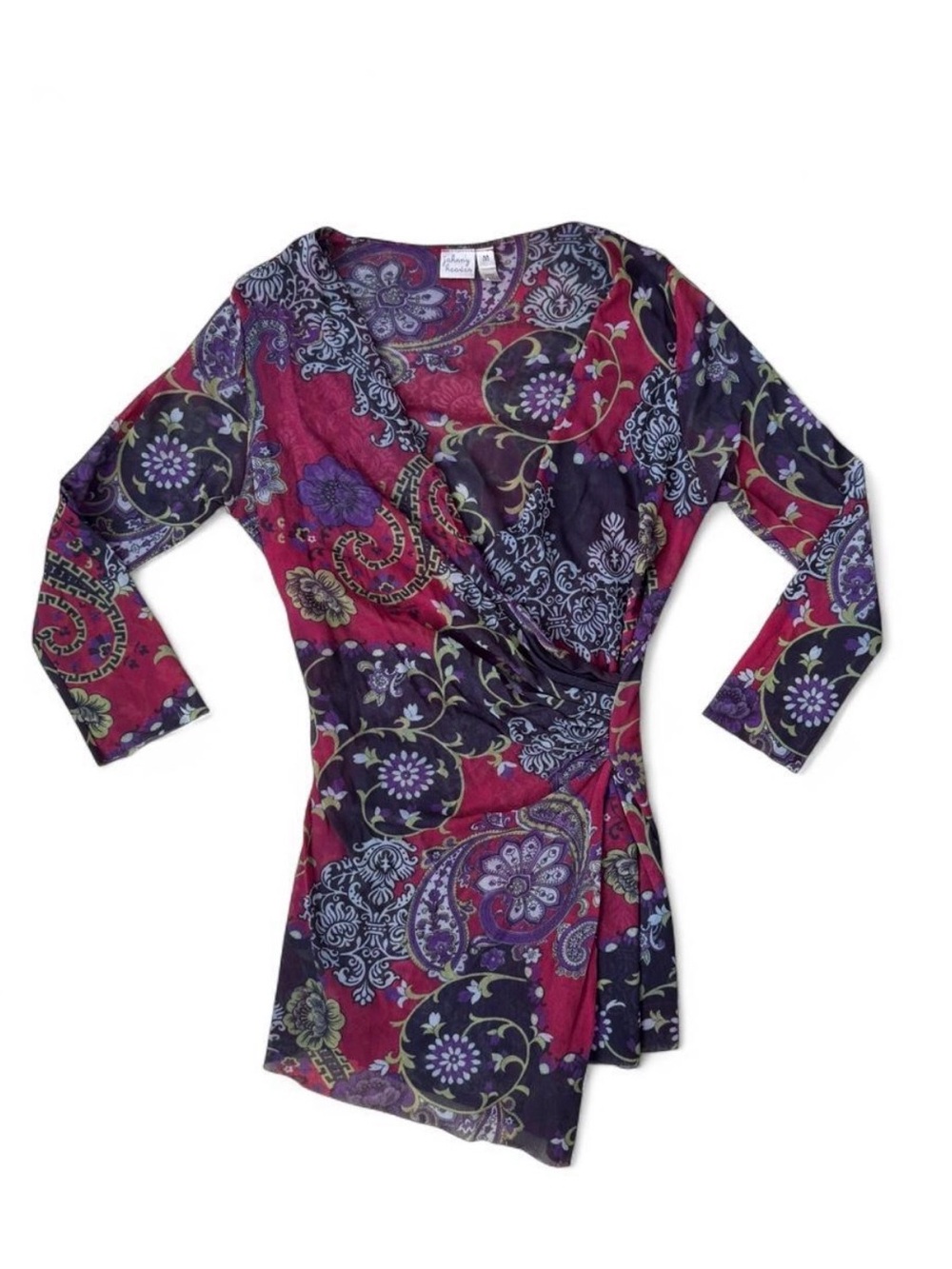 Johnny Heaven Mesh Faux Wrap Paisley Top Medium